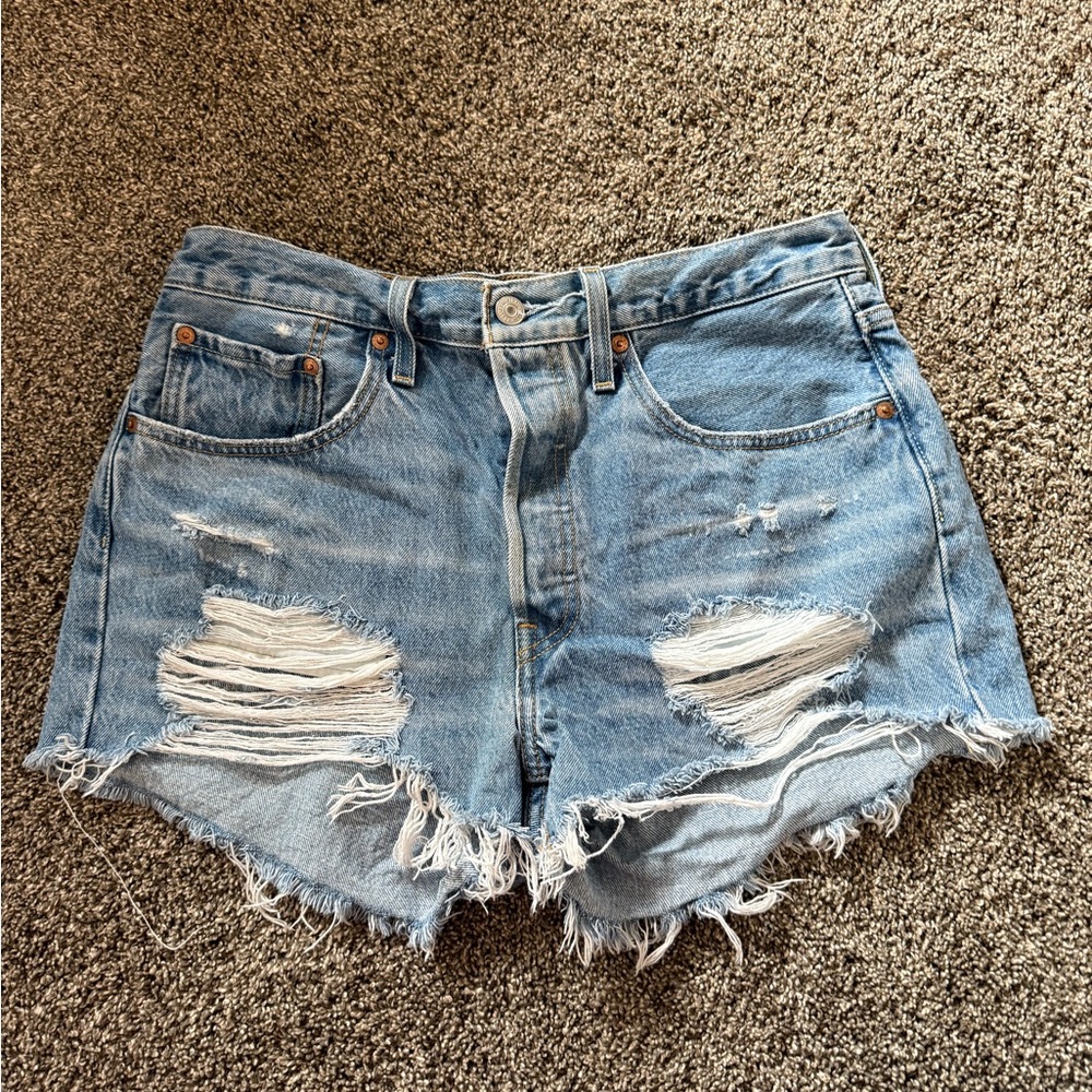 Levi 501 Distressed Denim Blue Shorts